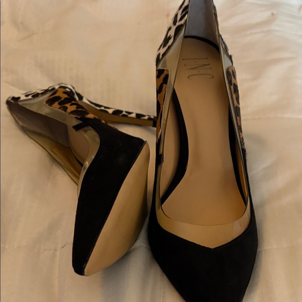 INC International Concepts Black and Leopard Heels